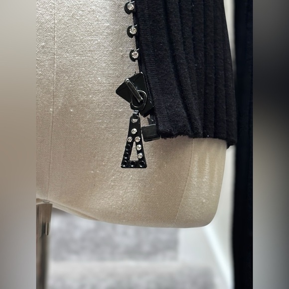 Vintage Y2K Belldini Black Ribbed Rhinestone Long Sleeve Zip Sweater Women’s XL - Picture 6 of 16